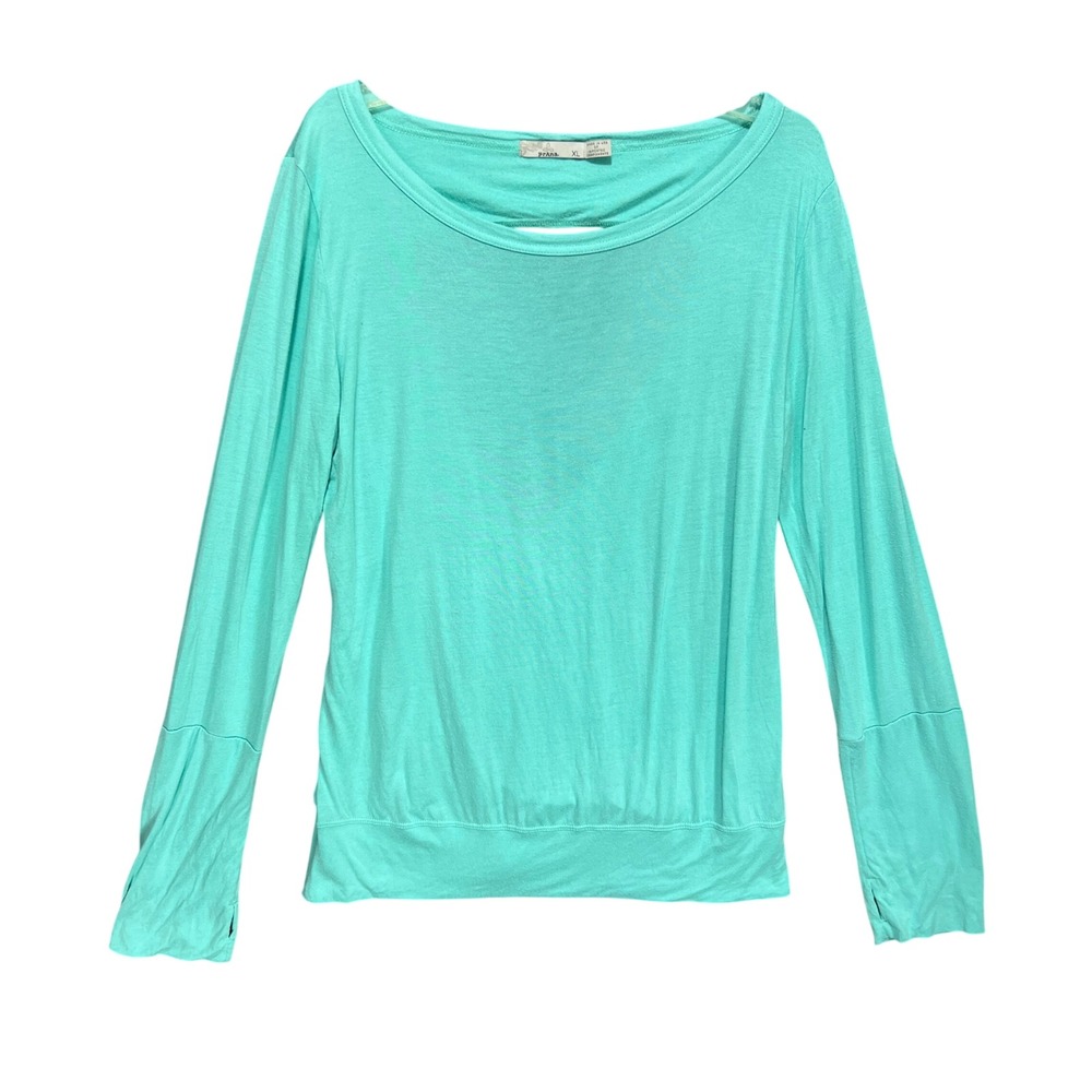 Prana Turquoise Long Sleeve Open Wrap Back Top Thumbhole XL Workout Yoga Lounge